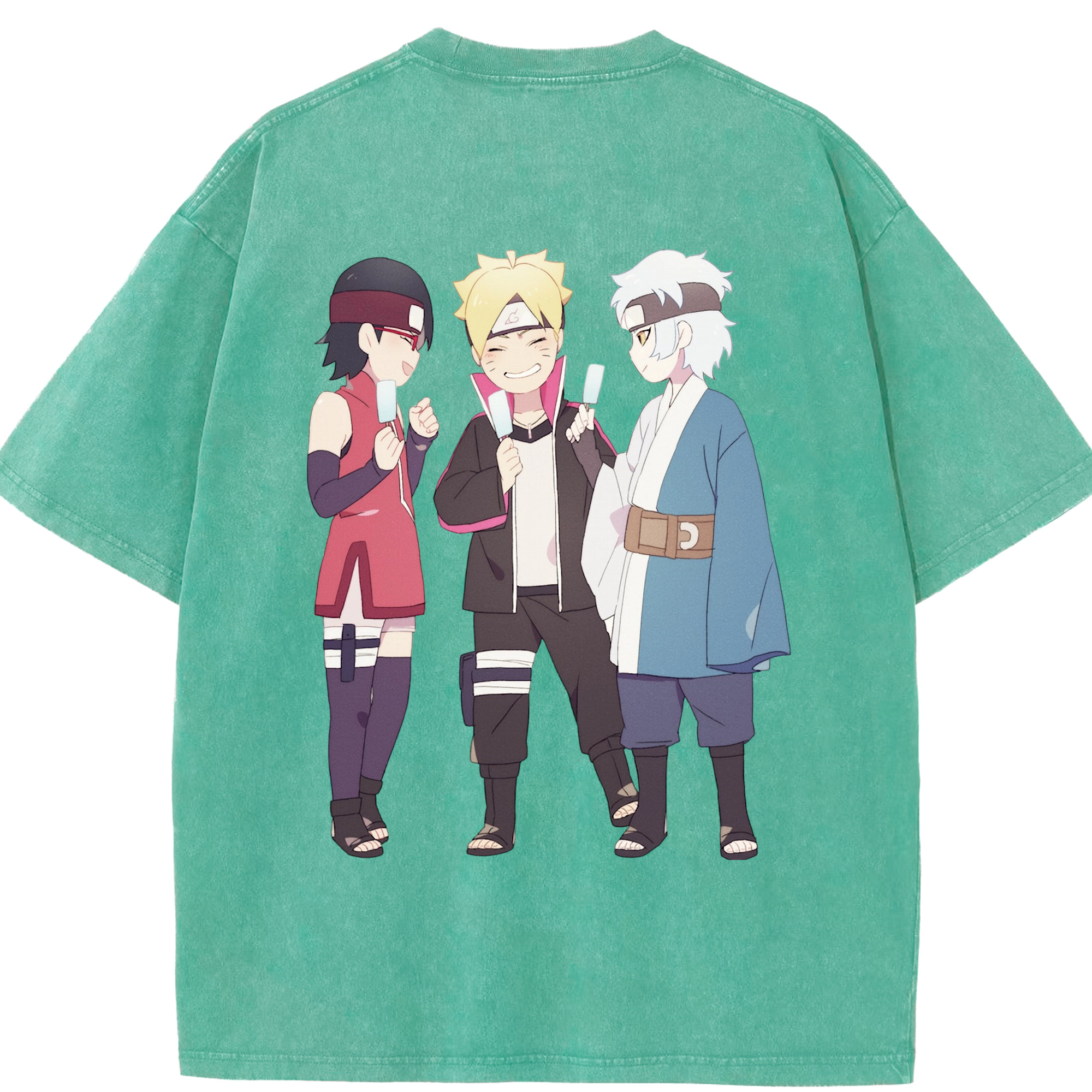 （画像用） NARUTO -ナルト- うちは サラダ Uchiha Sarada 綿100% ヴィンテージ風 半袖Tシャツ（背面プリント）